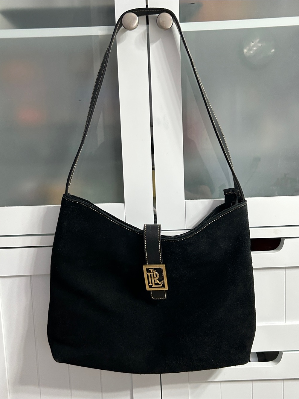 Vintage Lauren Ralph Lauren Black Matte finish Nylon Hobo Shoulder Bag
